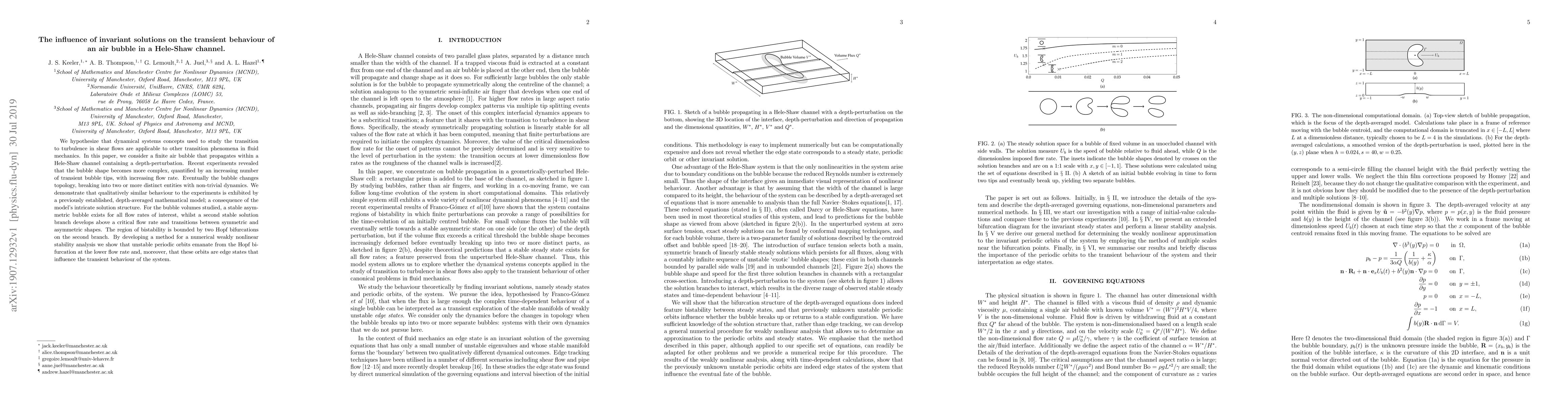 Thumbnail for The influence of invariant solutions on the transient behaviour of an
  air bubble in a Hele-Shaw channel