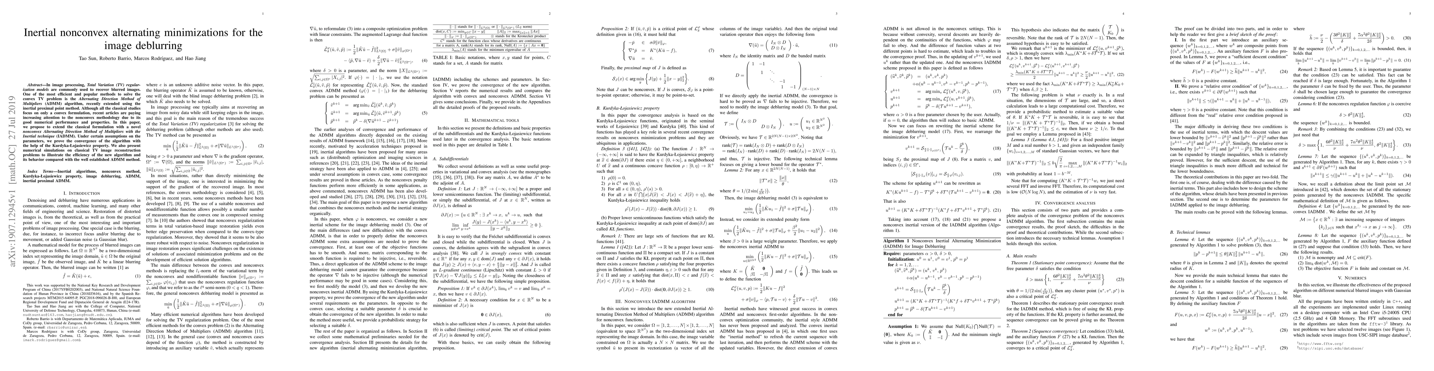 Thumbnail for Inertial nonconvex alternating minimizations for the image deblurring