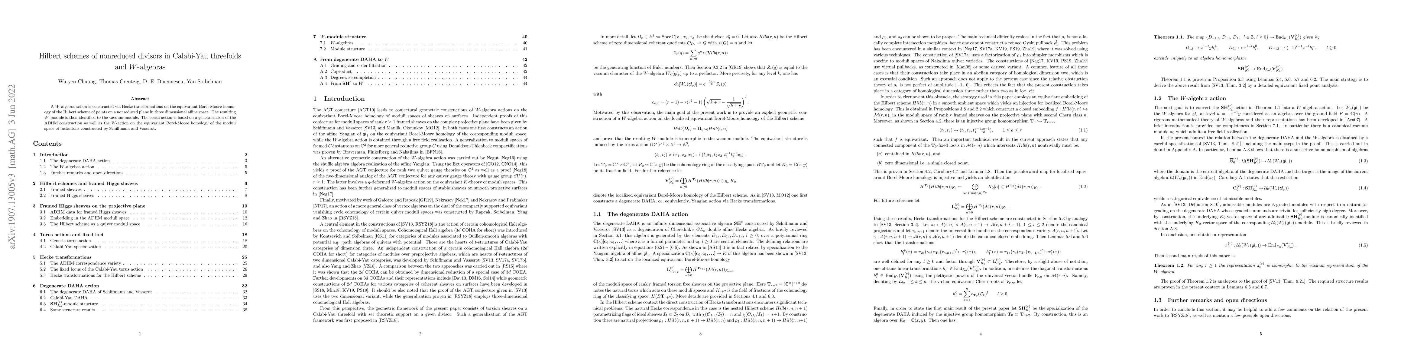 Thumbnail for Hilbert schemes of nonreduced divisors in Calabi-Yau threefolds and
  W-algebras