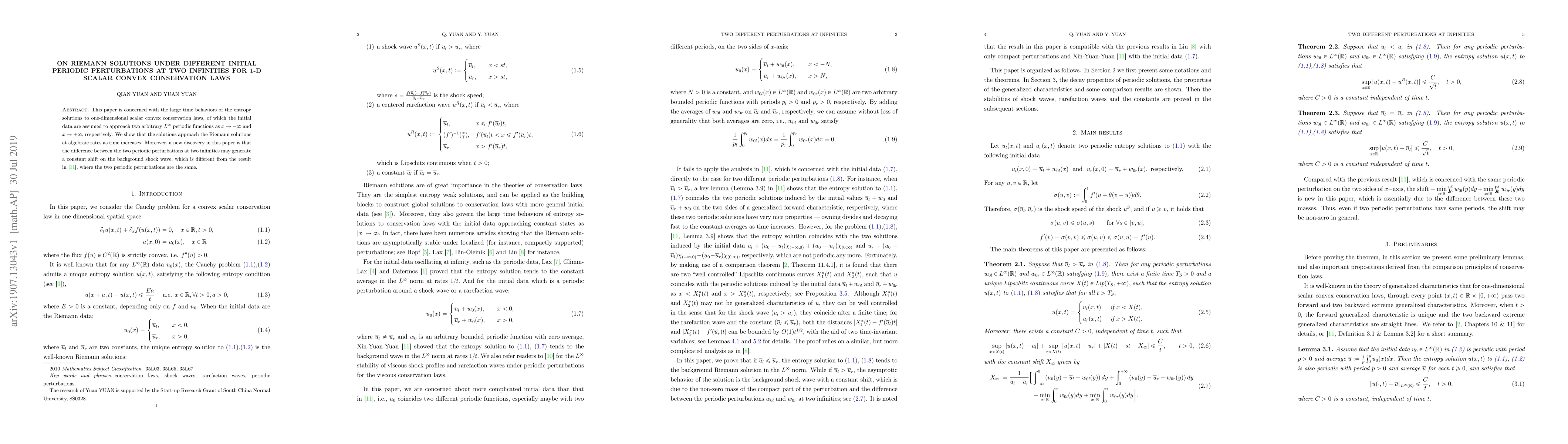 Thumbnail for On Riemann solutions under different initial periodic perturbations at
  two infinities for 1-d scalar convex conservation laws