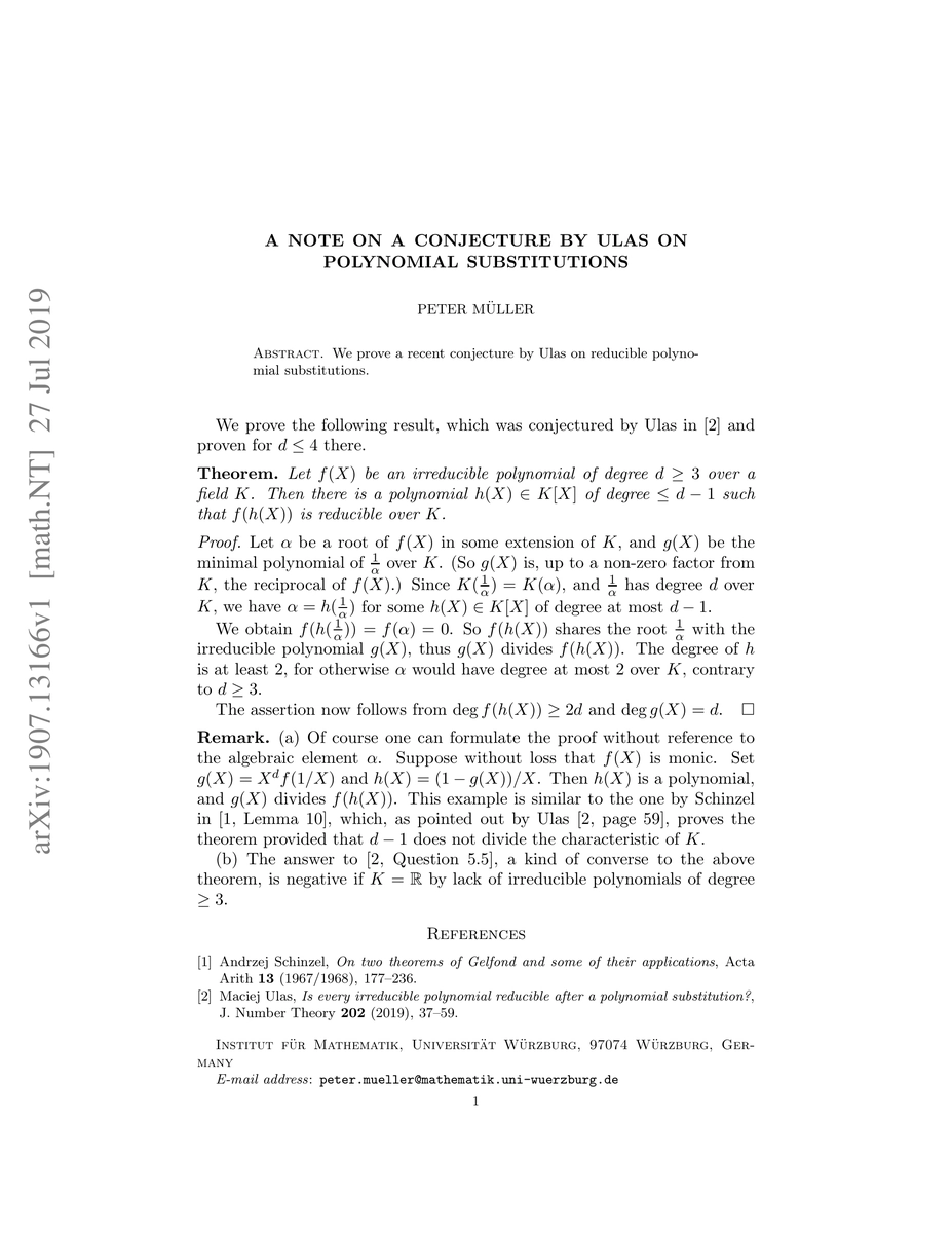 Thumbnail for A note on a conjecture by Ulas on polynomial substitutions