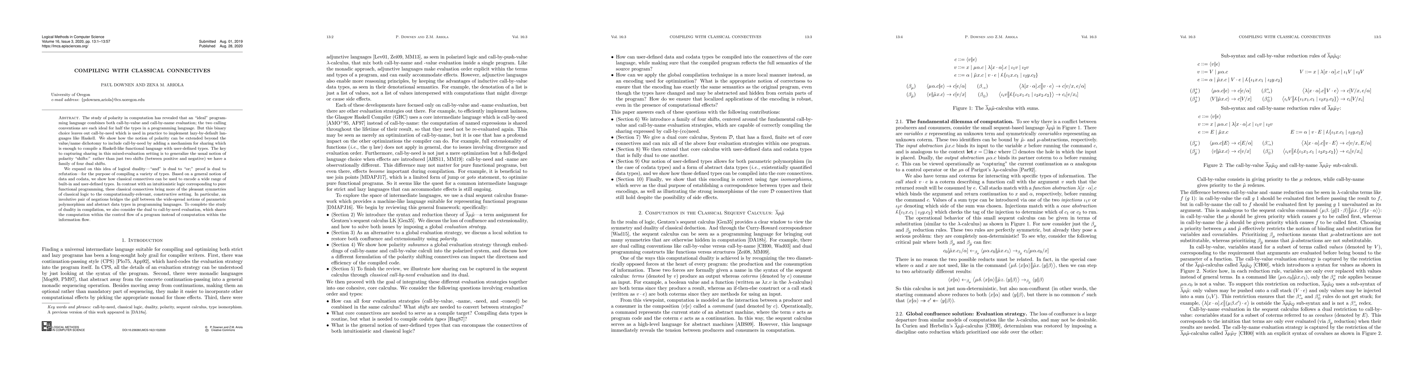 Thumbnail for Compiling With Classical Connectives