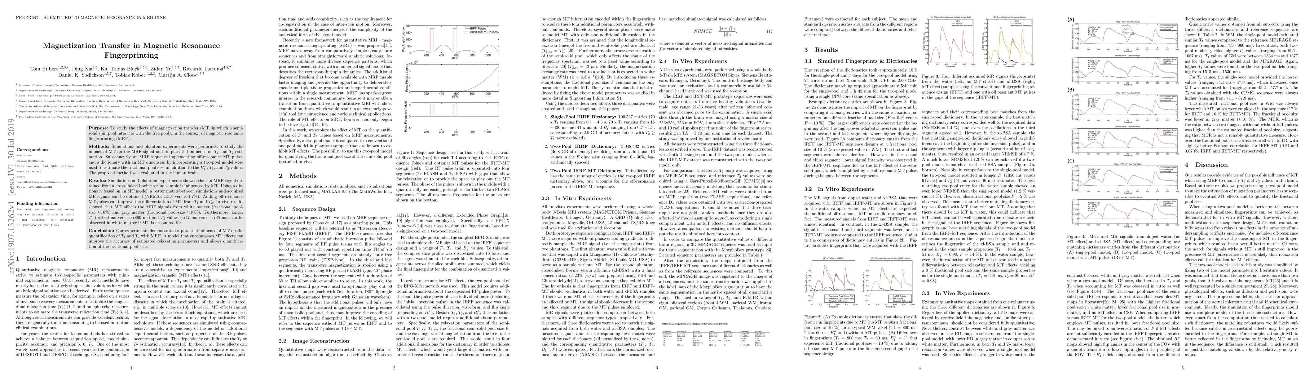 Thumbnail for Magnetization Transfer in Magnetic Resonance Fingerprinting