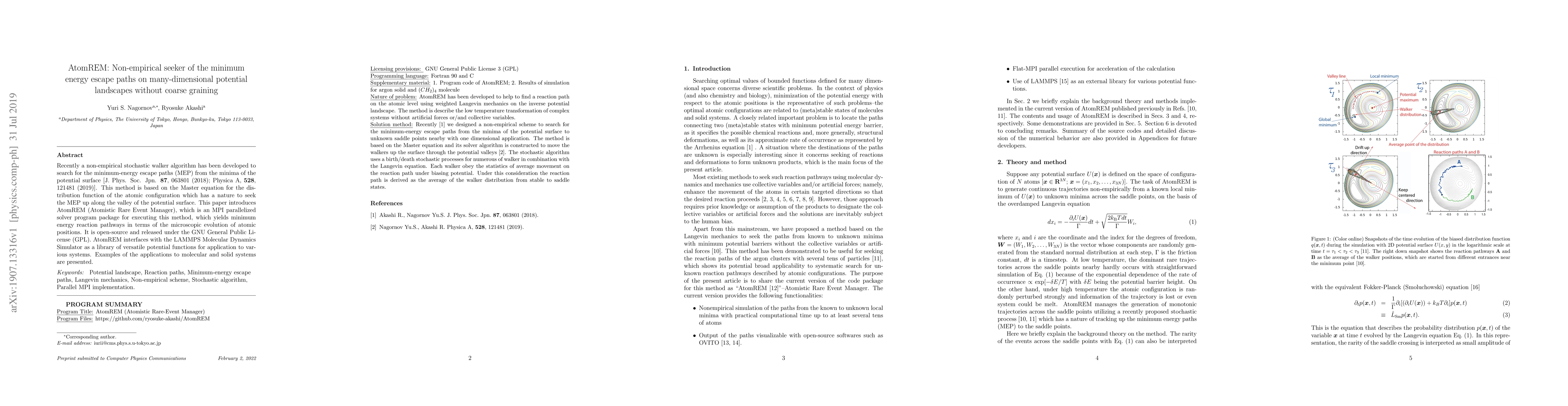 Thumbnail for AtomREM: Non-empirical seeker of the minimum energy escape paths on
  many-dimensional potential landscapes without coarse graining