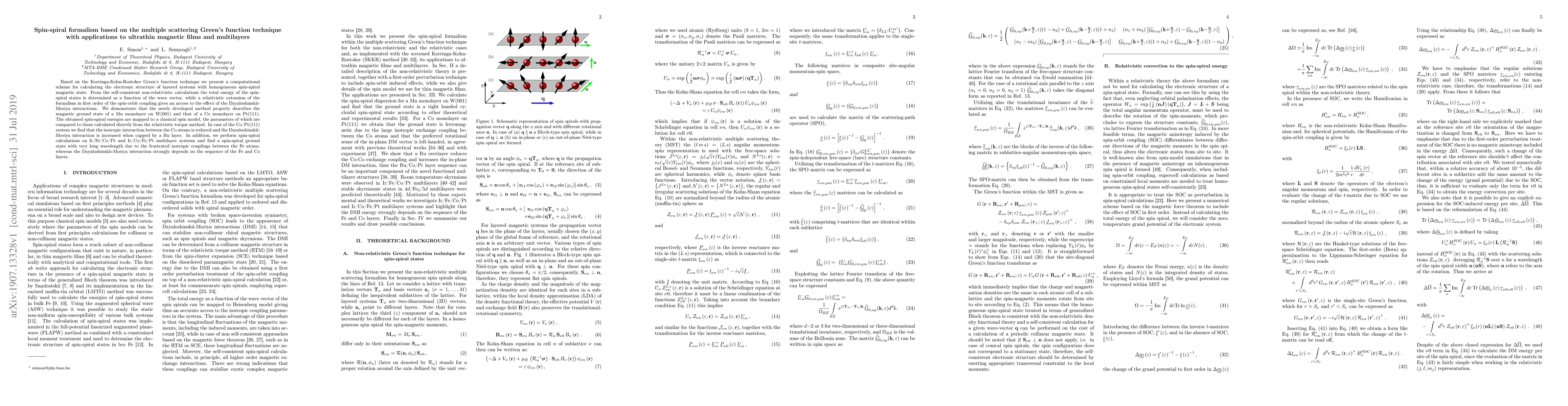 Thumbnail for Spin-spiral formalism based on the multiple scattering Green's function
  technique with applications to ultrathin magnetic films and multilayers