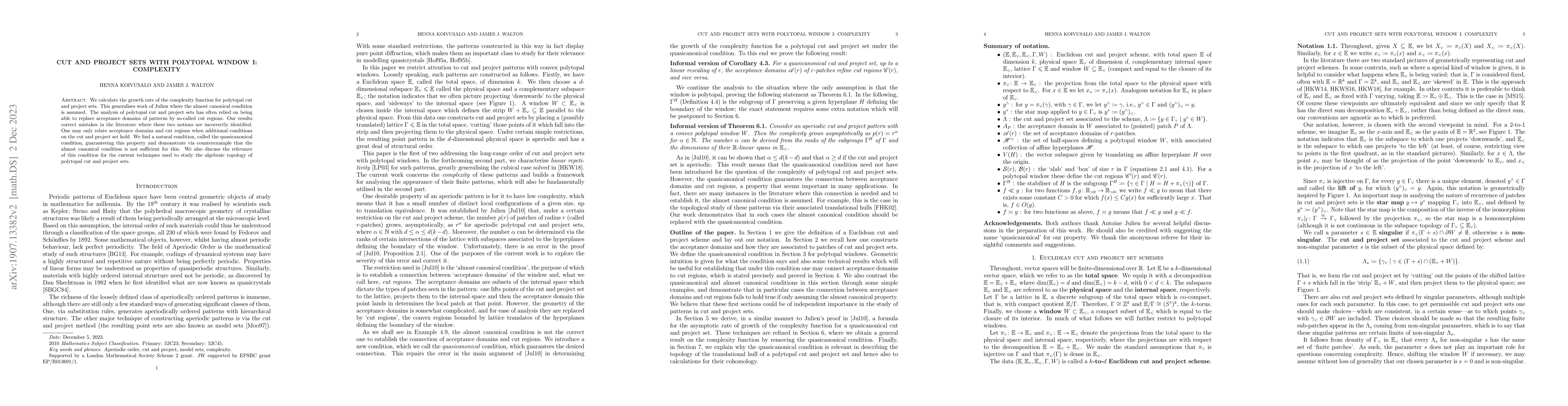Thumbnail for Cut and project sets with polytopal window I: complexity