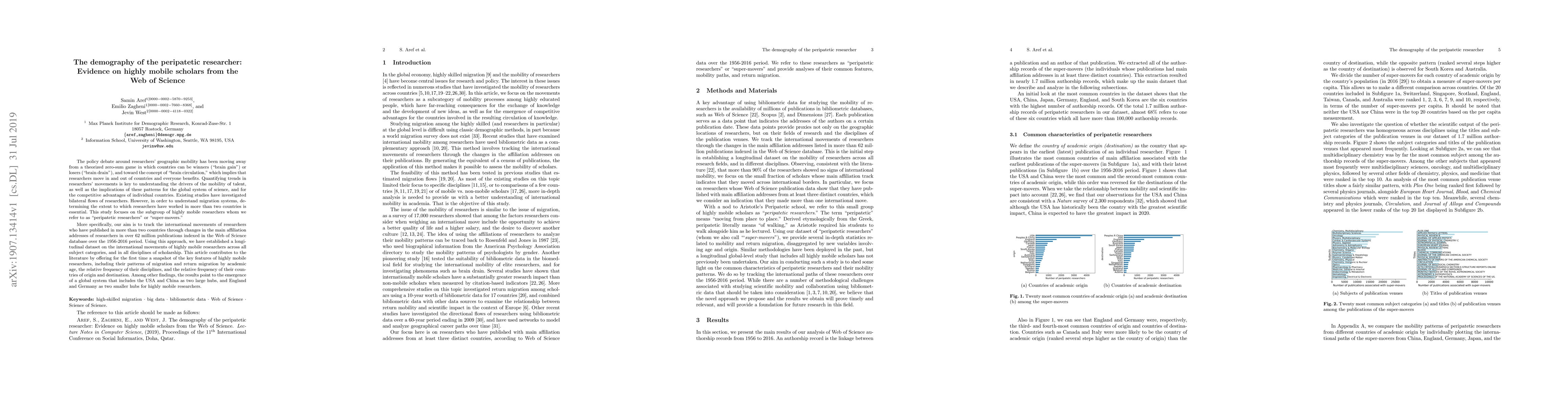 Thumbnail for The demography of the peripatetic researcher: Evidence on highly mobile
  scholars from the Web of Science