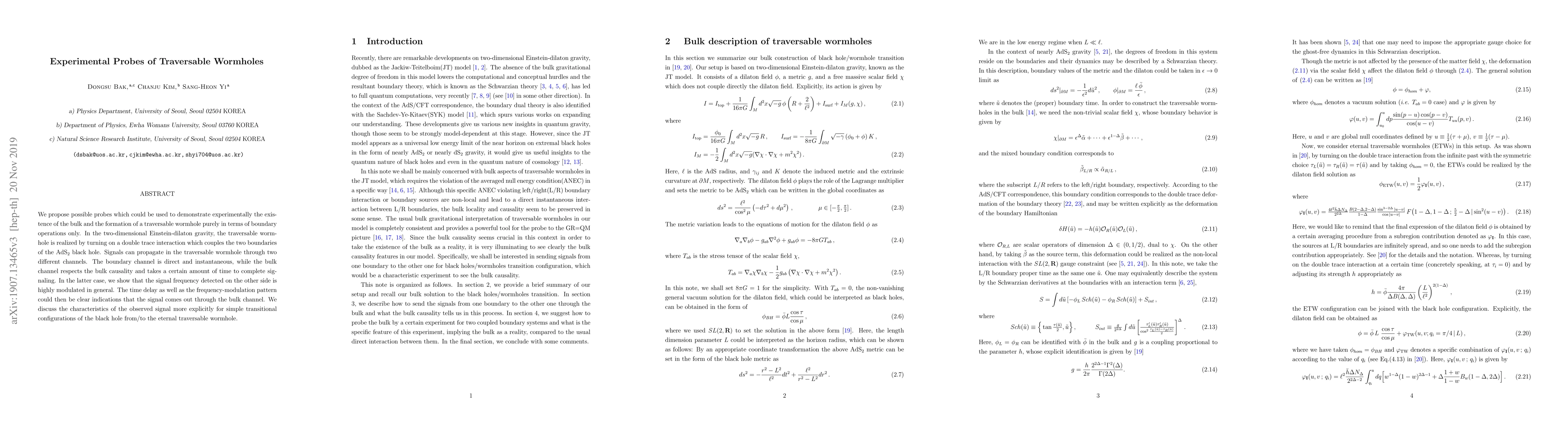 Thumbnail for Experimental Probes of Traversable Wormholes