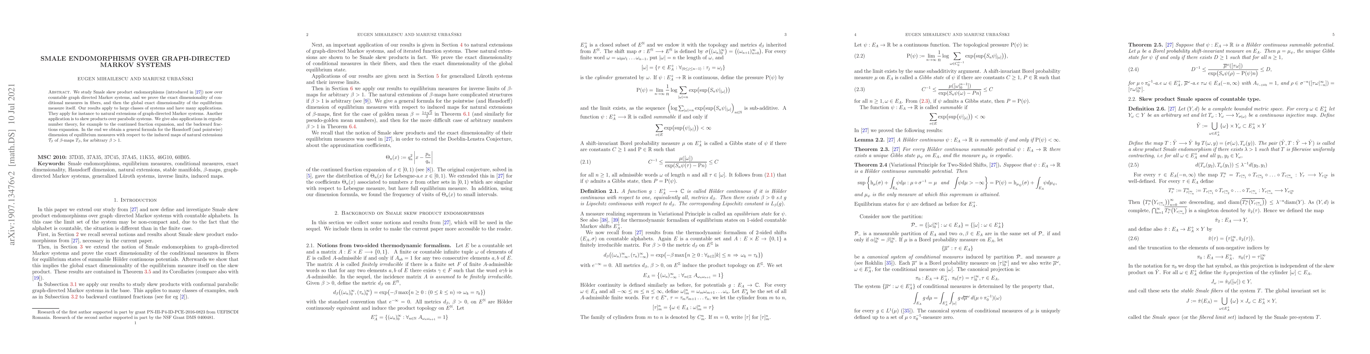Thumbnail for Smale endomorphisms over graph-directed Markov systems