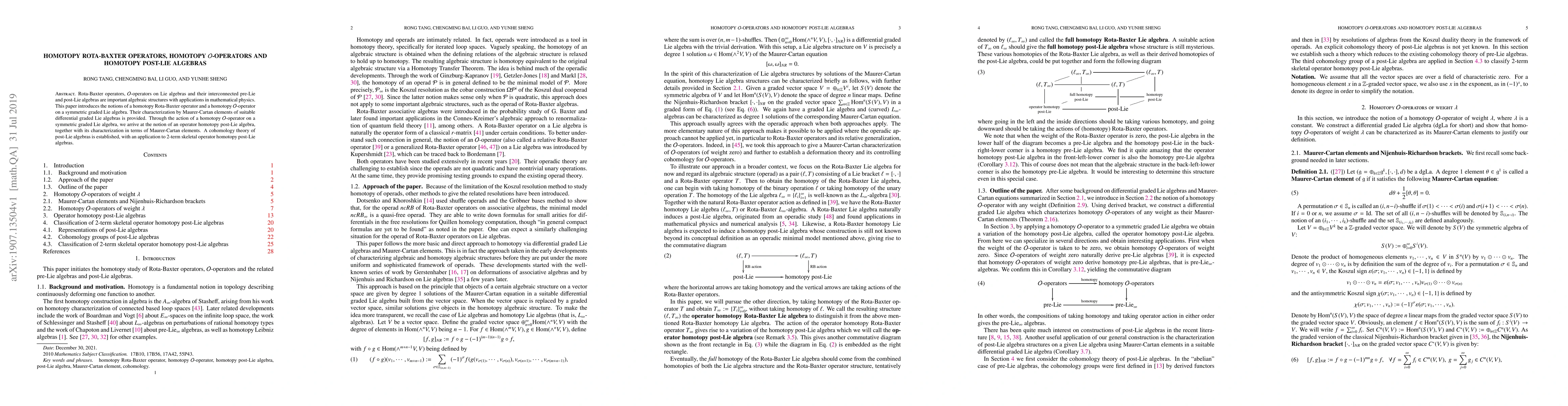 Thumbnail for Homotopy Rota-Baxter operators, homotopy $\mathcal{O}$-operators and
  homotopy post-Lie algebras