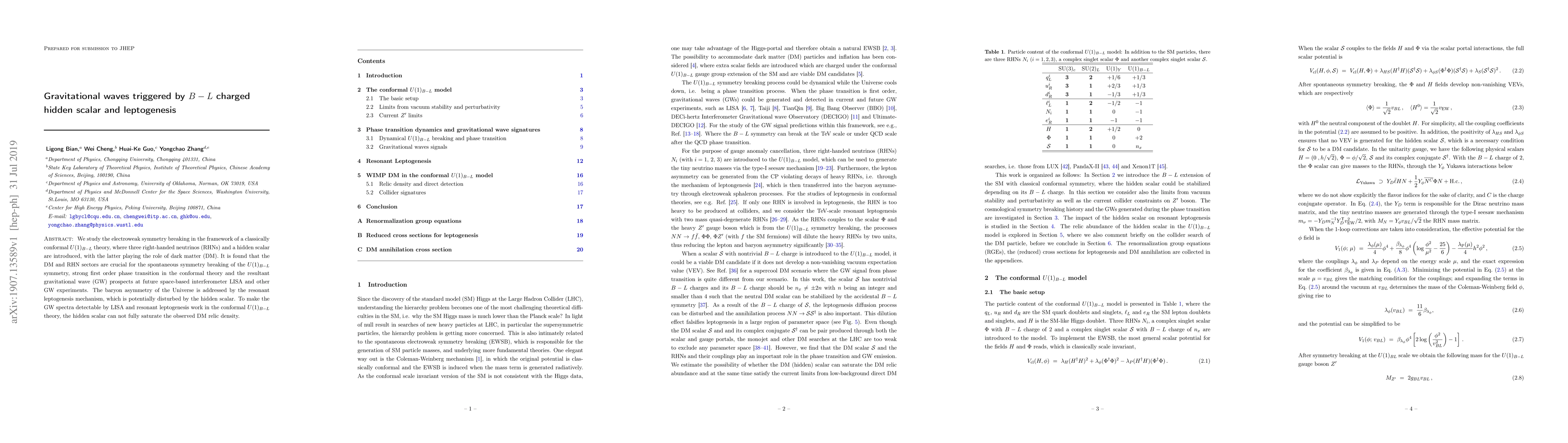 Thumbnail for Gravitational waves triggered by $B-L$ charged hidden scalar and
  leptogenesis