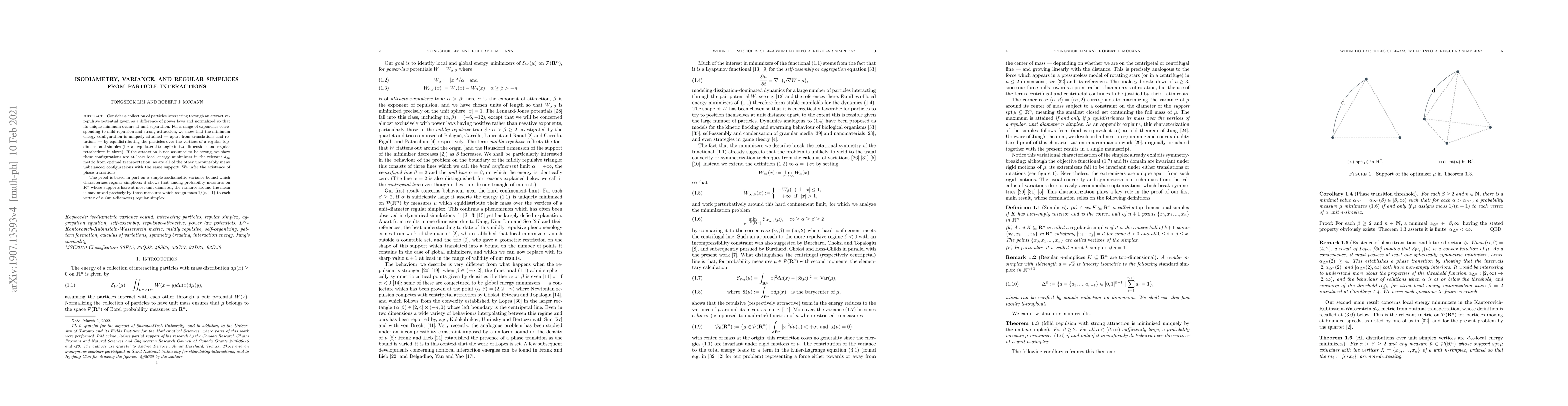 Thumbnail for Isodiametry, variance, and regular simplices from particle interactions