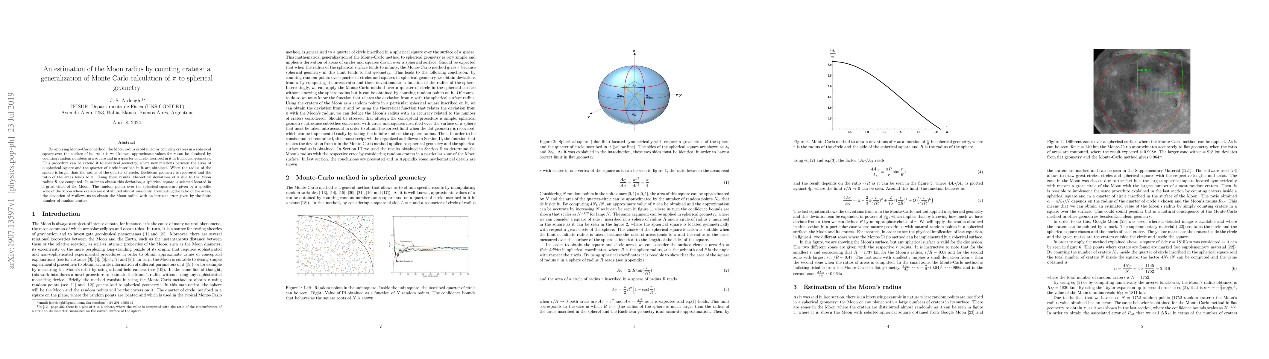 Thumbnail for An estimation of the Moon radius by counting craters: a generalization
  of Monte-Carlo calculation of $\pi $ to spherical geometry