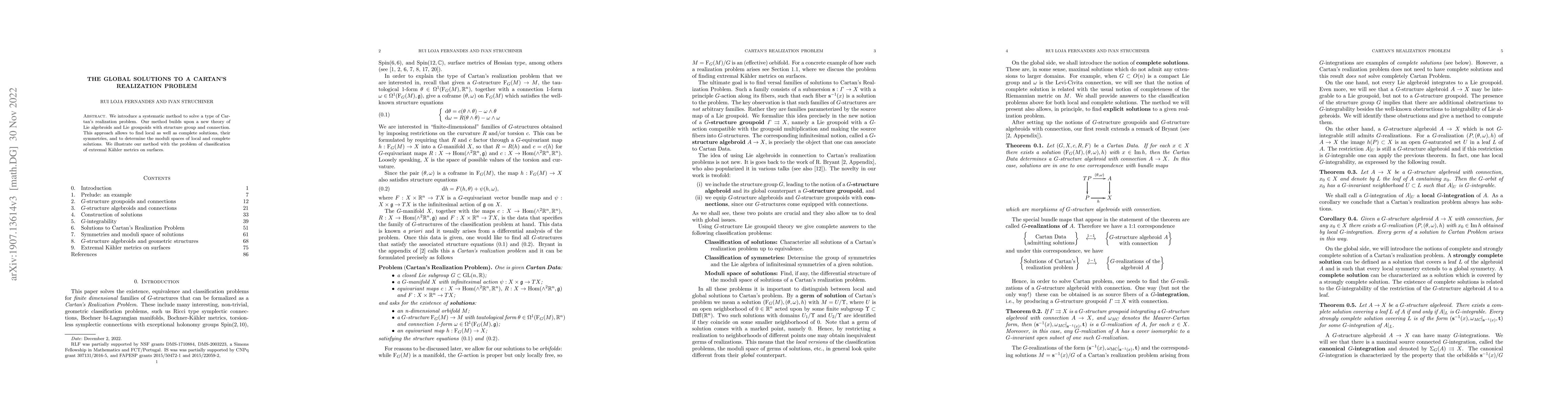 Thumbnail for The Global Solutions to Cartan's Realization Problem