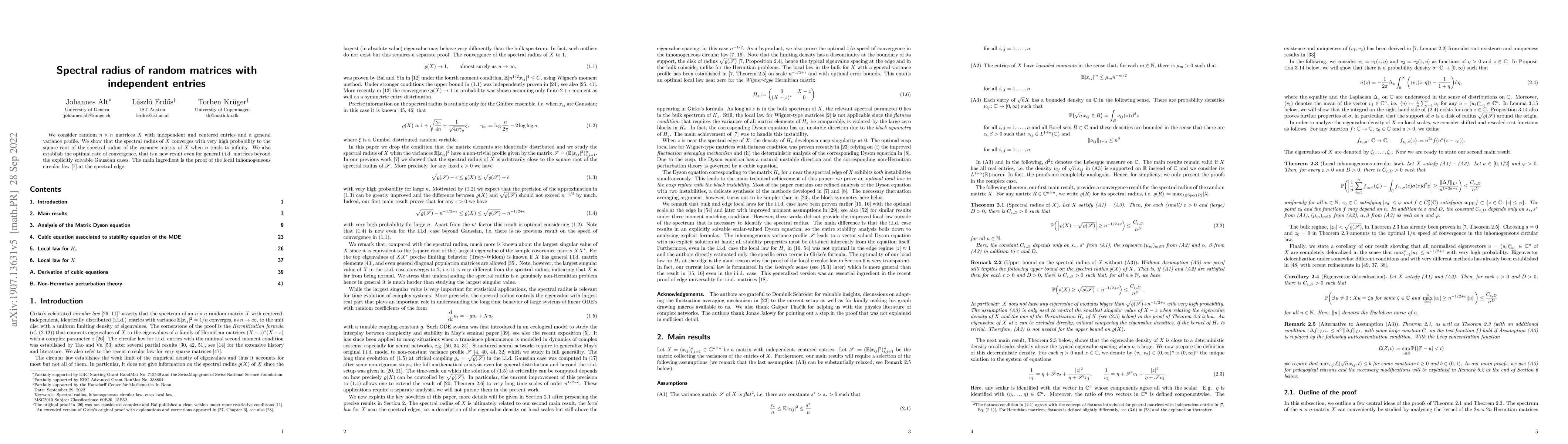 Thumbnail for Spectral radius of random matrices with independent entries
