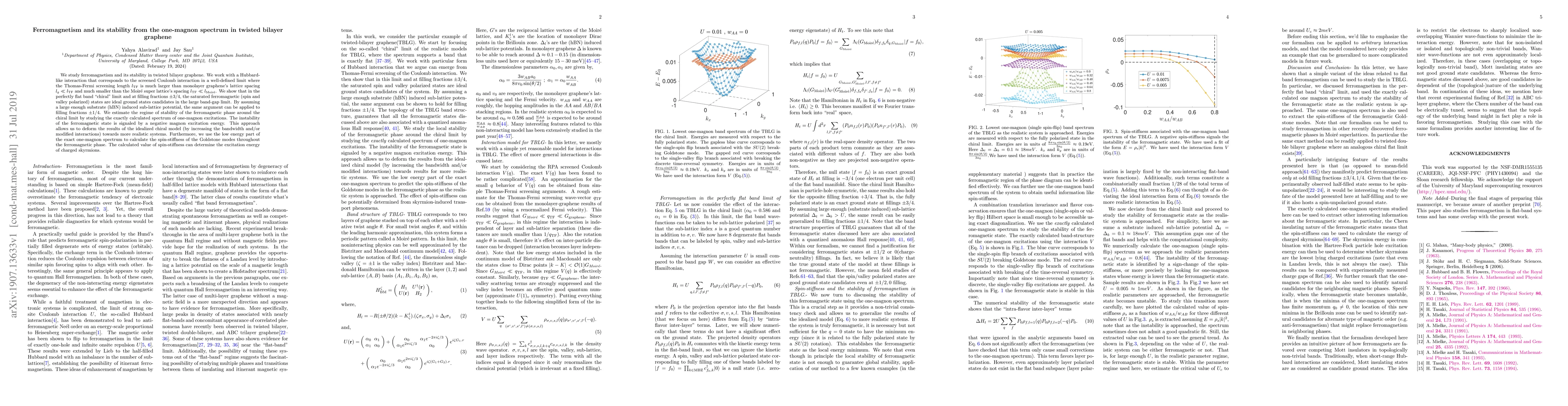 Thumbnail for Ferromagnetism and its stability from the one-magnon spectrum in twisted
  bilayer graphene