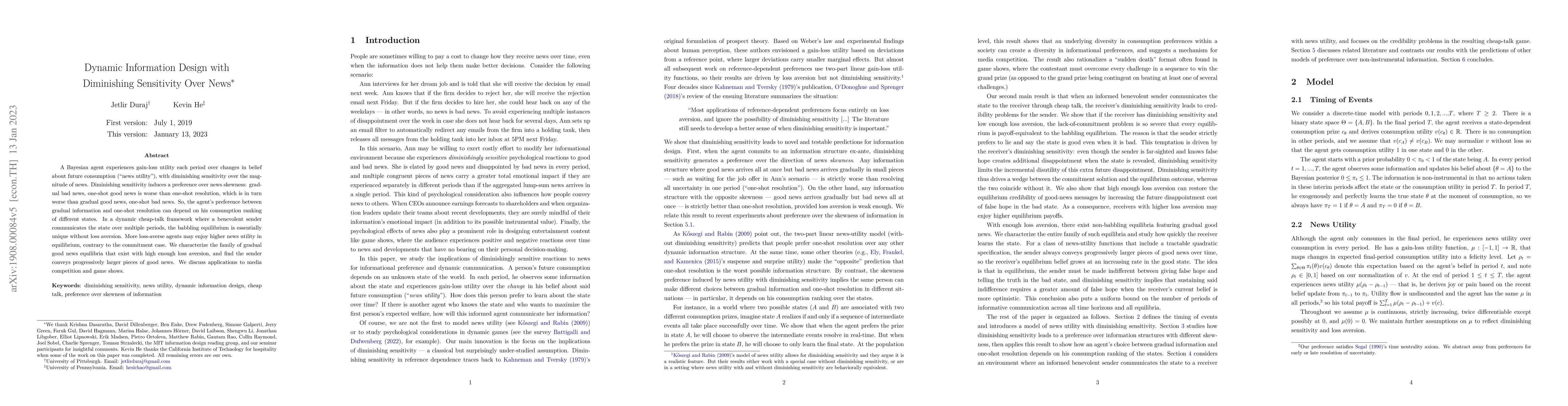 Thumbnail for Dynamic Information Design with Diminishing Sensitivity Over News
