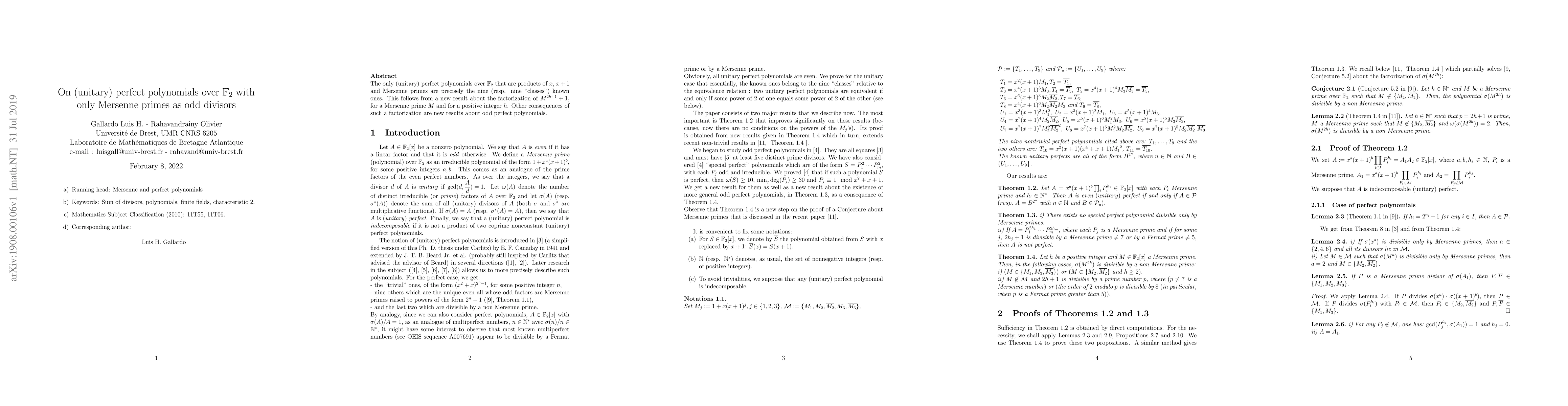 Thumbnail for On (unitary) perfect polynomials over $\mathbb{F}_2$ with only Mersenne
  primes as odd divisors