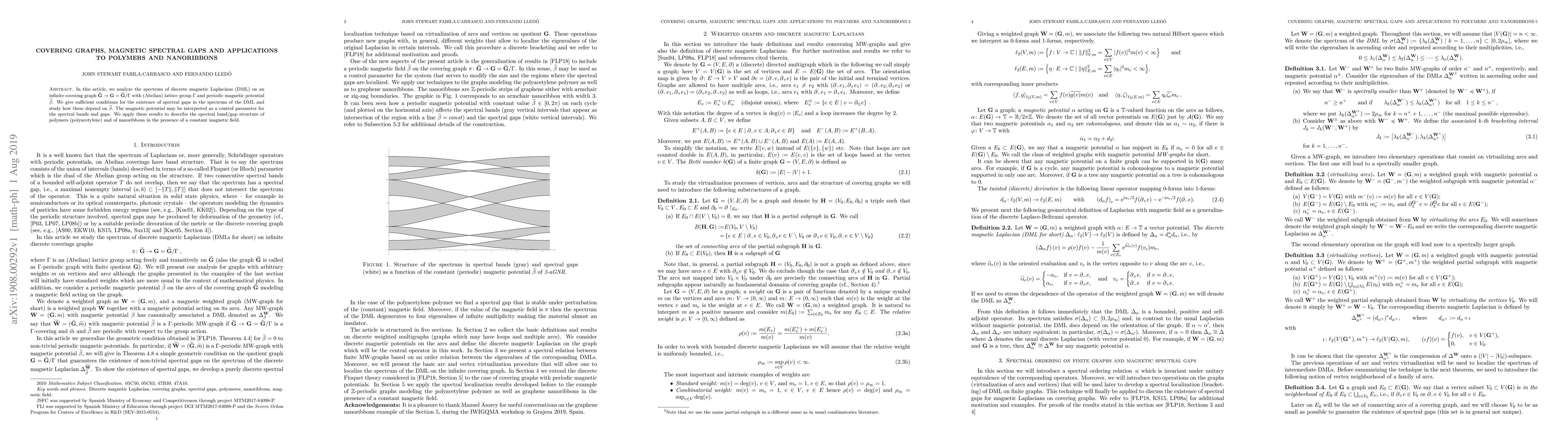 Thumbnail for Covering graphs, magnetic spectral gaps and applications to polymers and
  nanoribbons