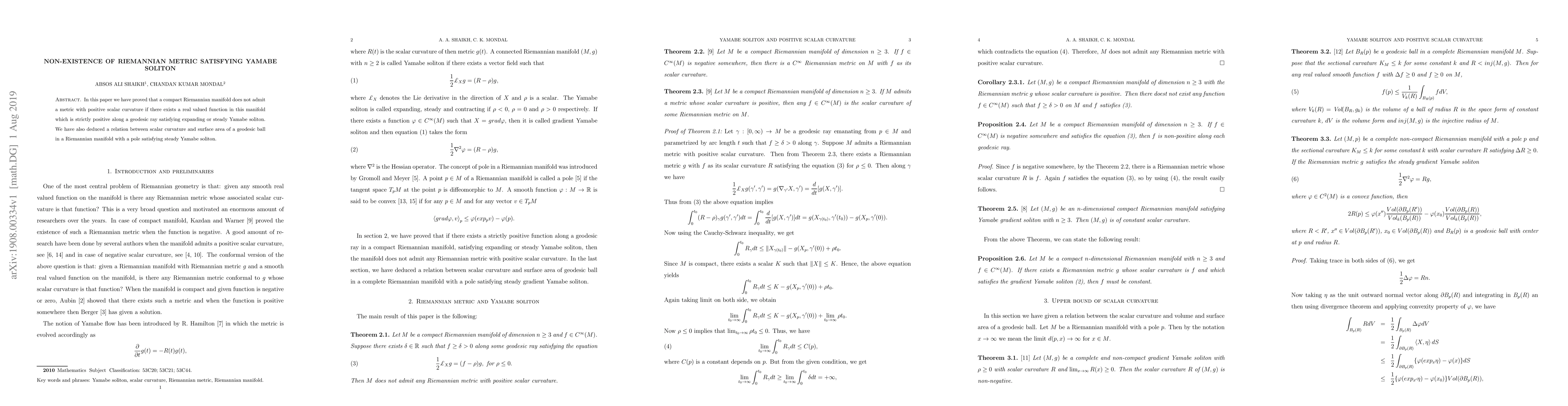 Thumbnail for Non-existence of Riemannian metric satisfying Yamabe soliton
