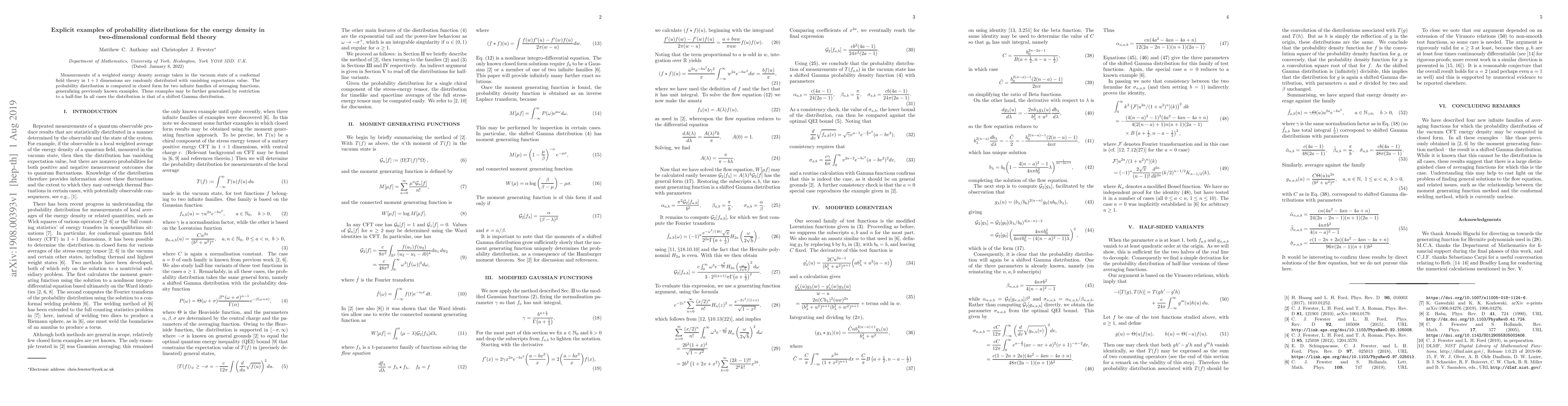 Thumbnail for Explicit examples of probability distributions for the energy density in
  two-dimensional conformal field theory