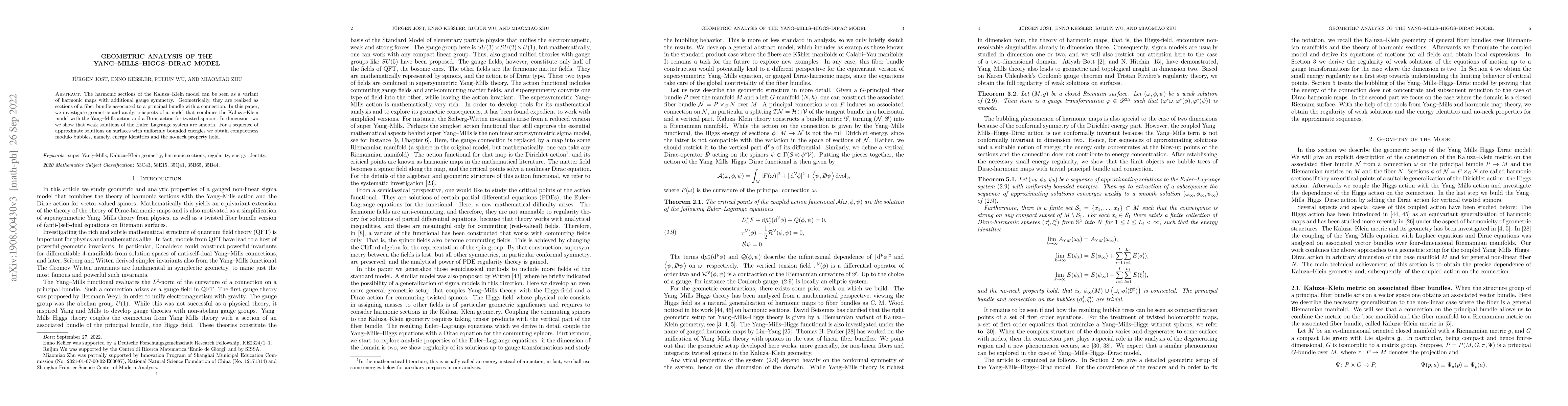 Thumbnail for Geometric analysis of the Yang-Mills-Higgs-Dirac model