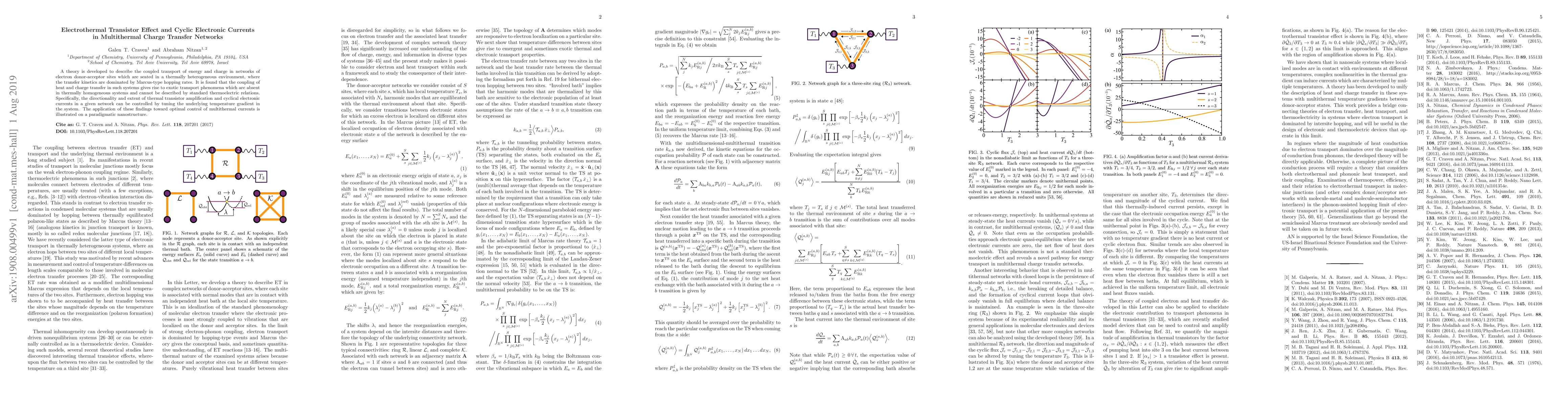 Thumbnail for Electrothermal Transistor Effect and Cyclic Electronic Currents in
  Multithermal Charge Transfer Networks