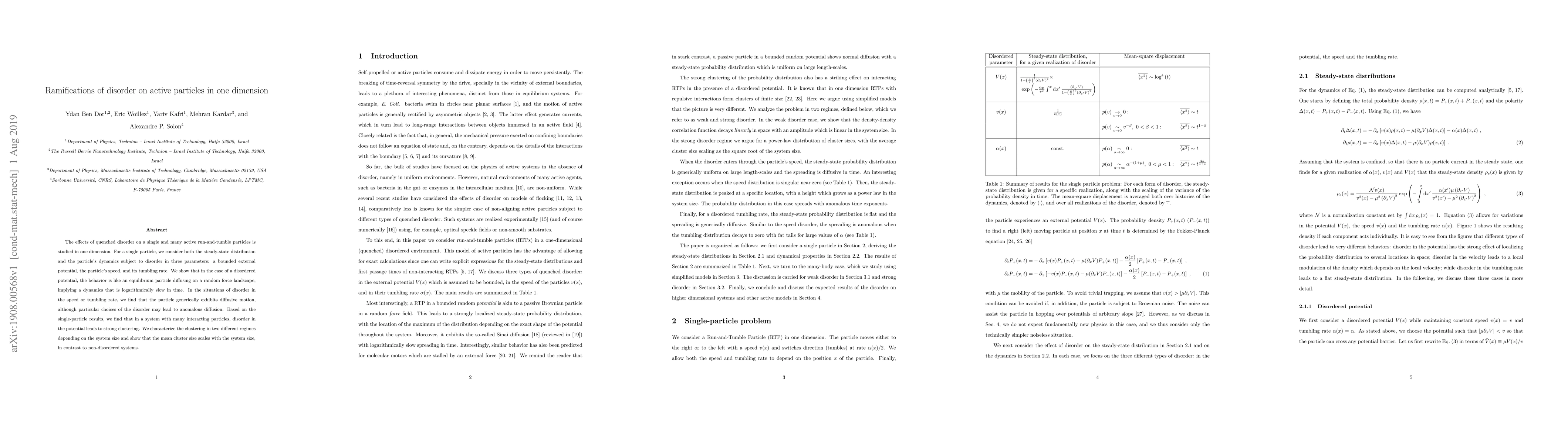 Thumbnail for Ramifications of disorder on active particles in one dimension