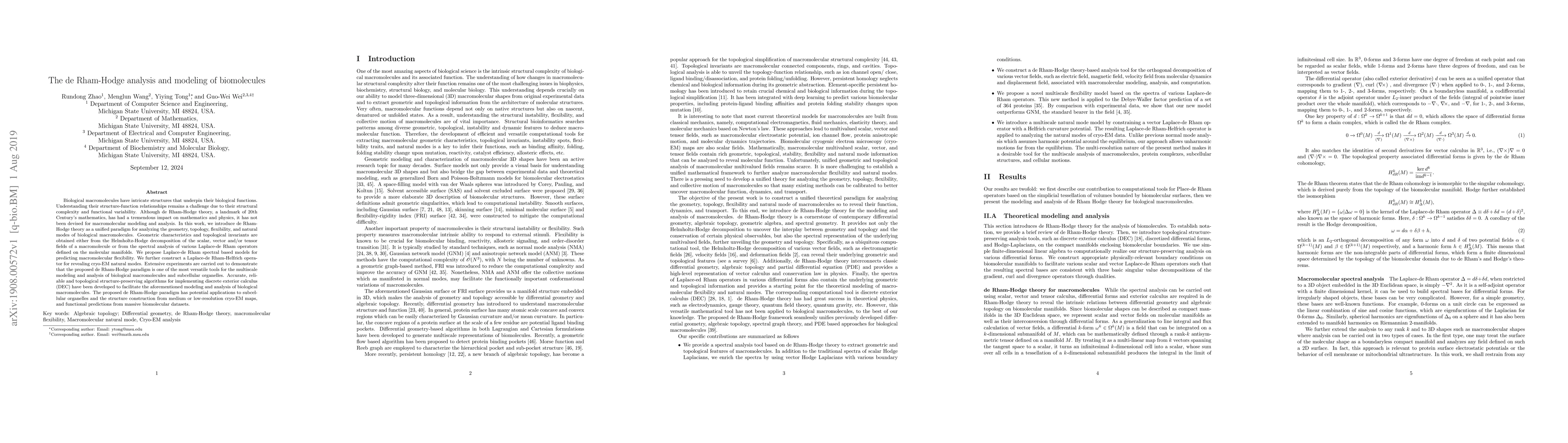 Thumbnail for The de Rham-Hodge analysis and modeling of biomolecules