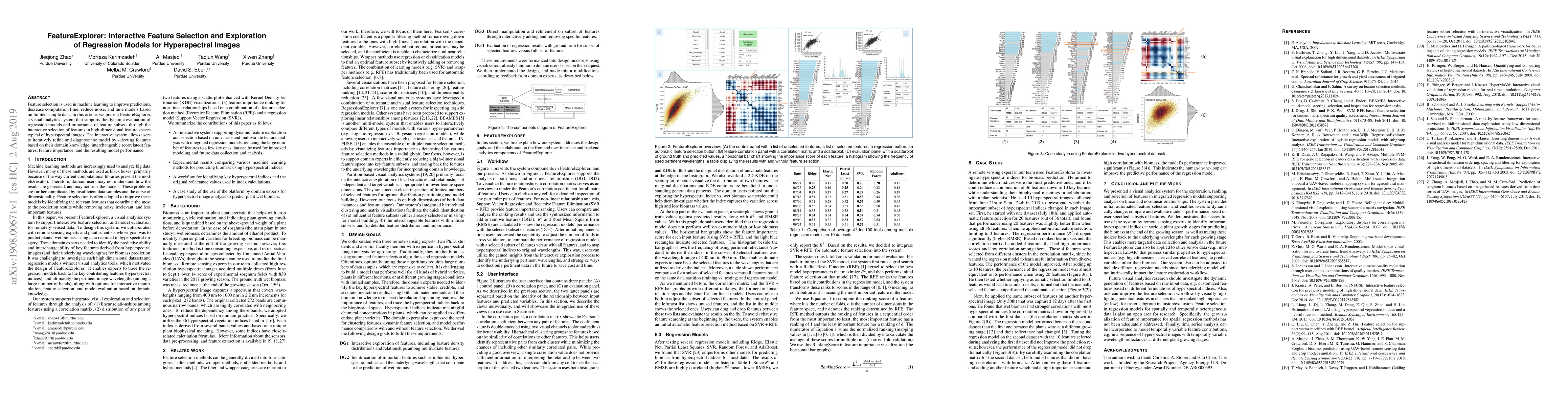 Thumbnail for FeatureExplorer: Interactive Feature Selection and Exploration of
  Regression Models for Hyperspectral Images