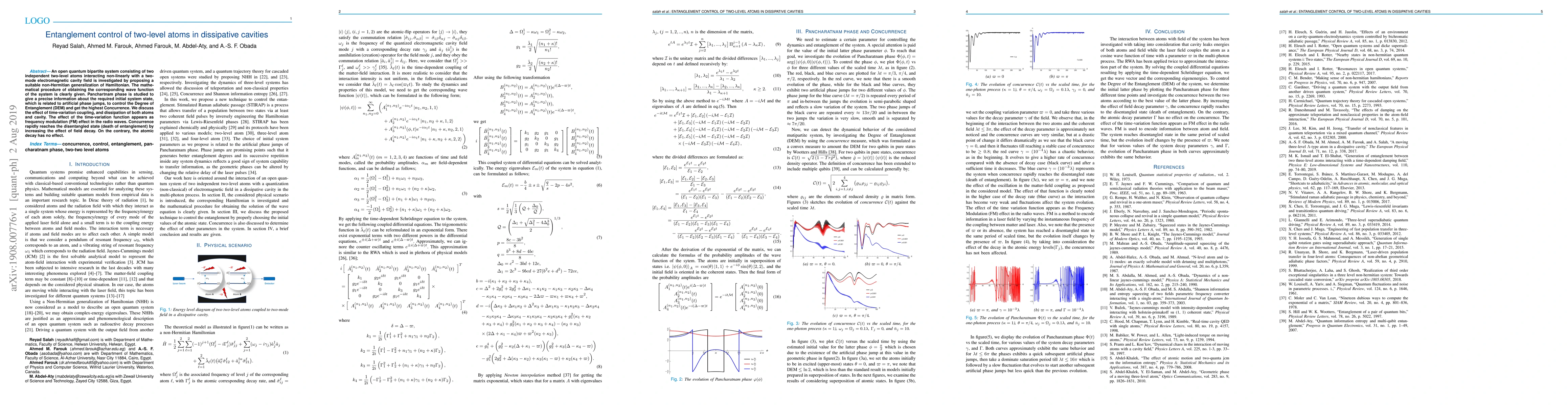 Thumbnail for Entanglement control of two-level atoms in dissipative cavities