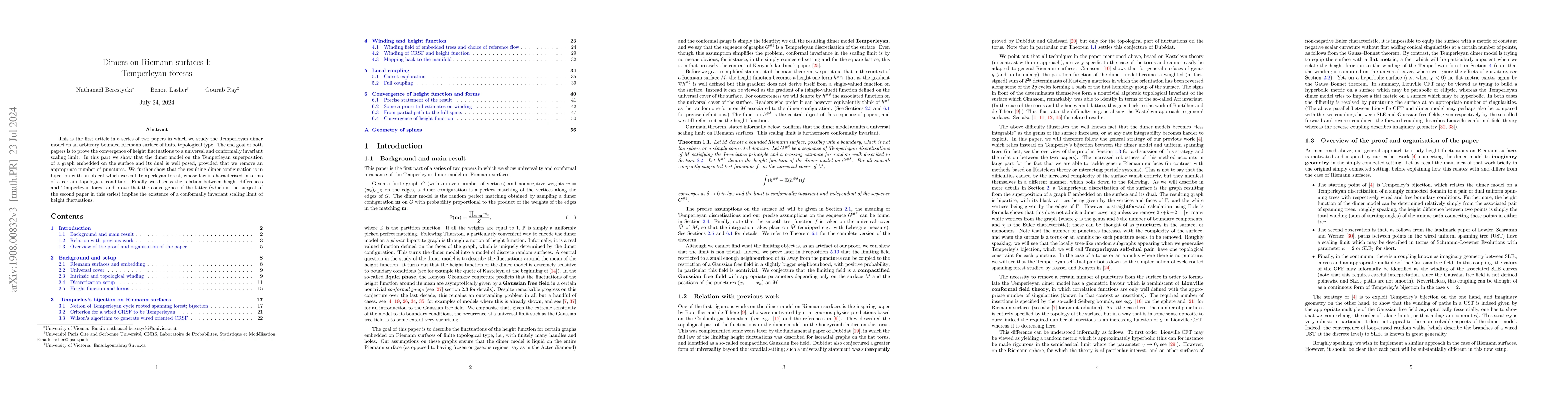 Thumbnail for Dimers on Riemann surfaces I: Temperleyan forests