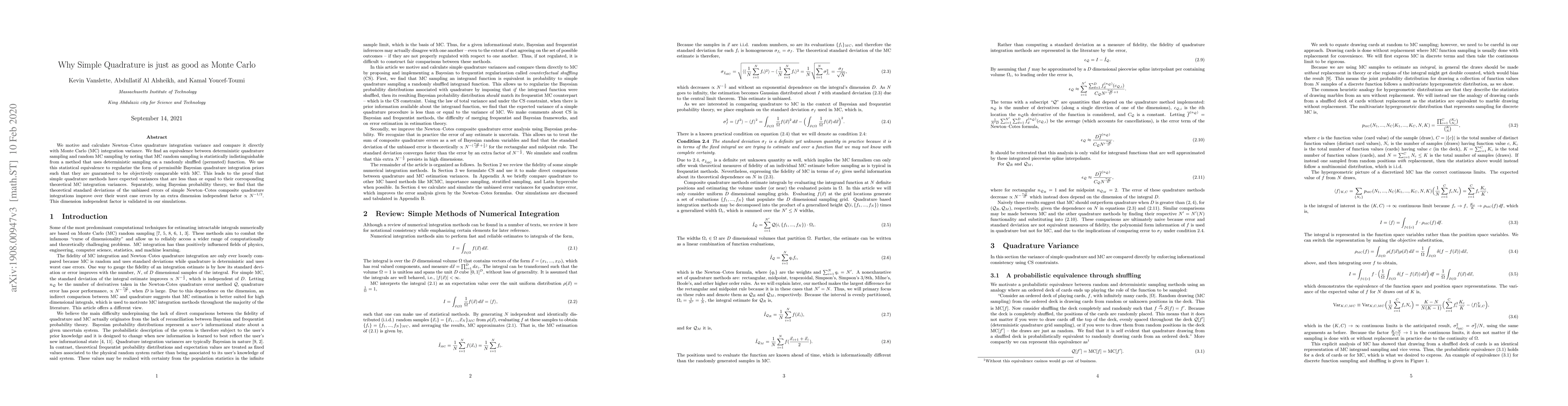 Thumbnail for Why Simple Quadrature is just as good as Monte Carlo