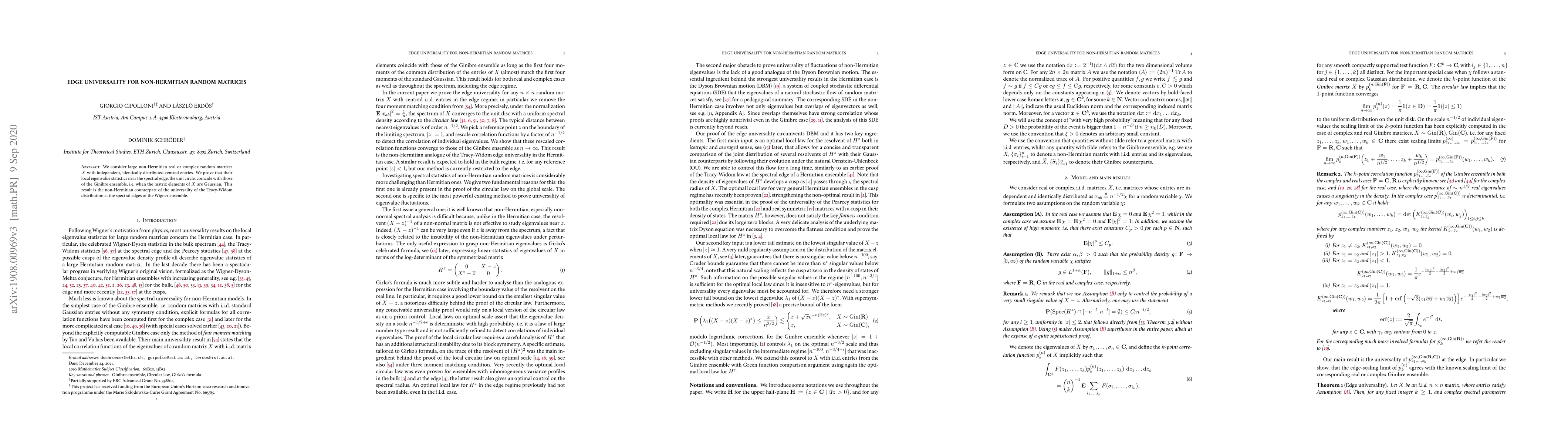 Thumbnail for Edge Universality for non-Hermitian Random Matrices