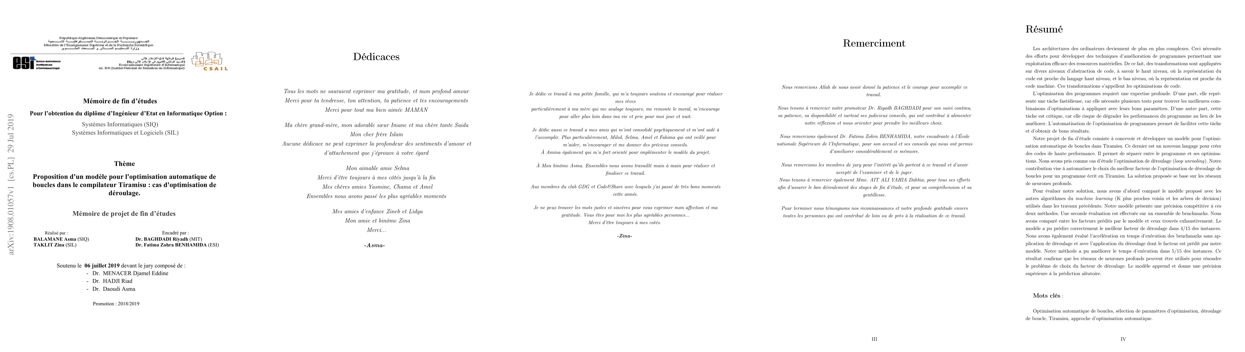 Thumbnail for Proposition d'un mod\`ele pour l'optimisation automatique de boucles
  dans le compilateur Tiramisu : cas d'optimisation de d\'eroulage