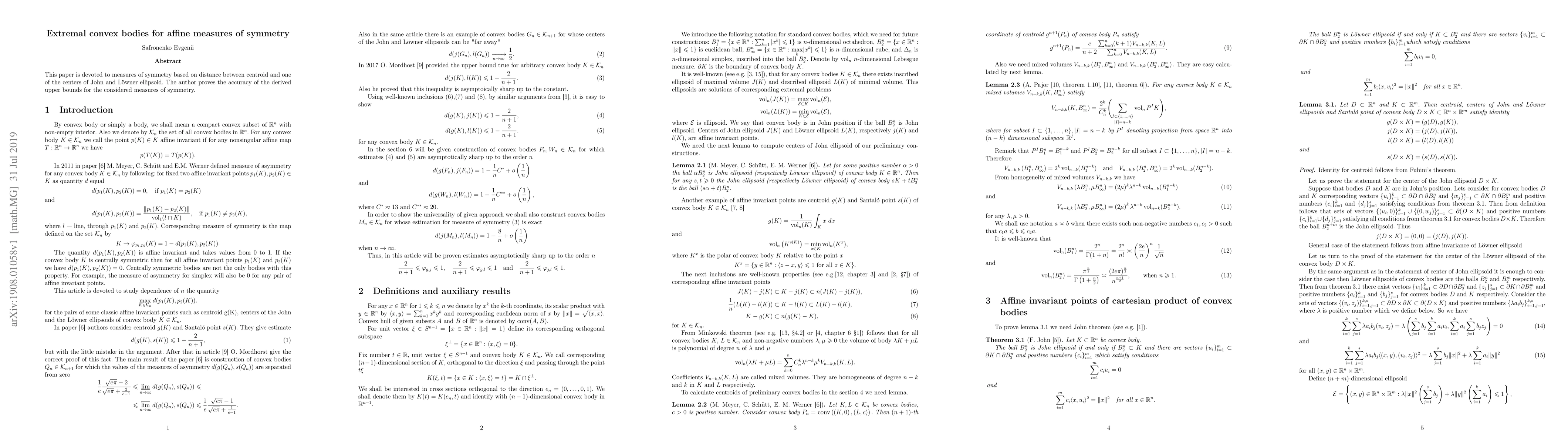 Thumbnail for Extremal convex bodies for affine measures of symmetry