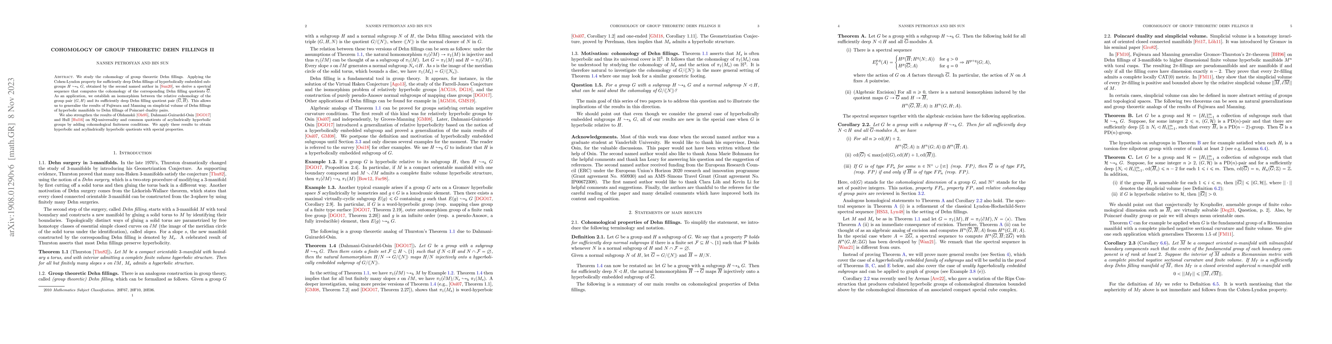 Thumbnail for Cohomology of group theoretic Dehn fillings II