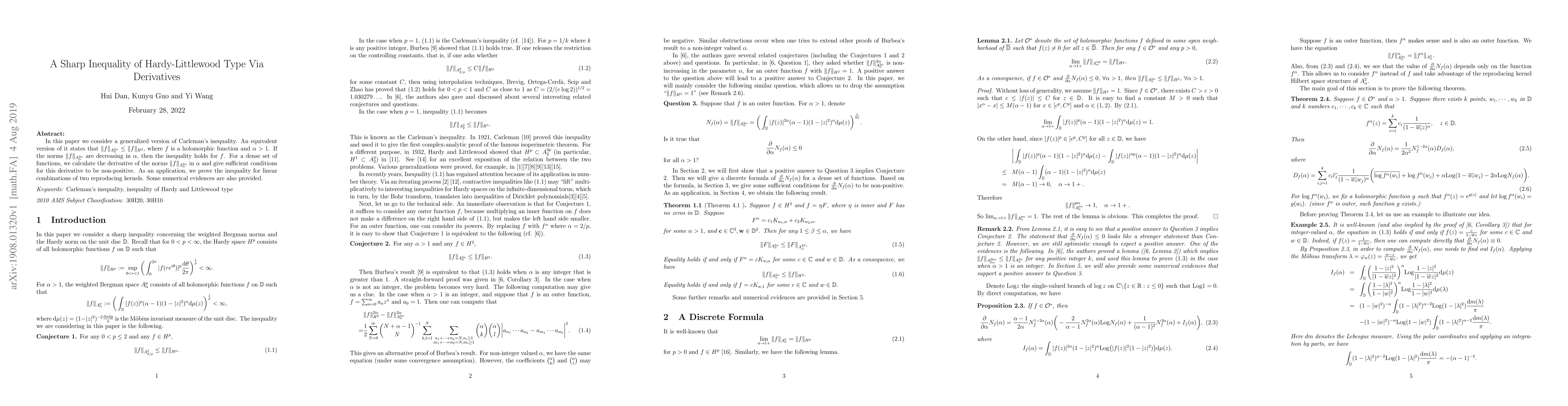 Thumbnail for A Sharp Inequality of Hardy-Littlewood Type Via Derivatives