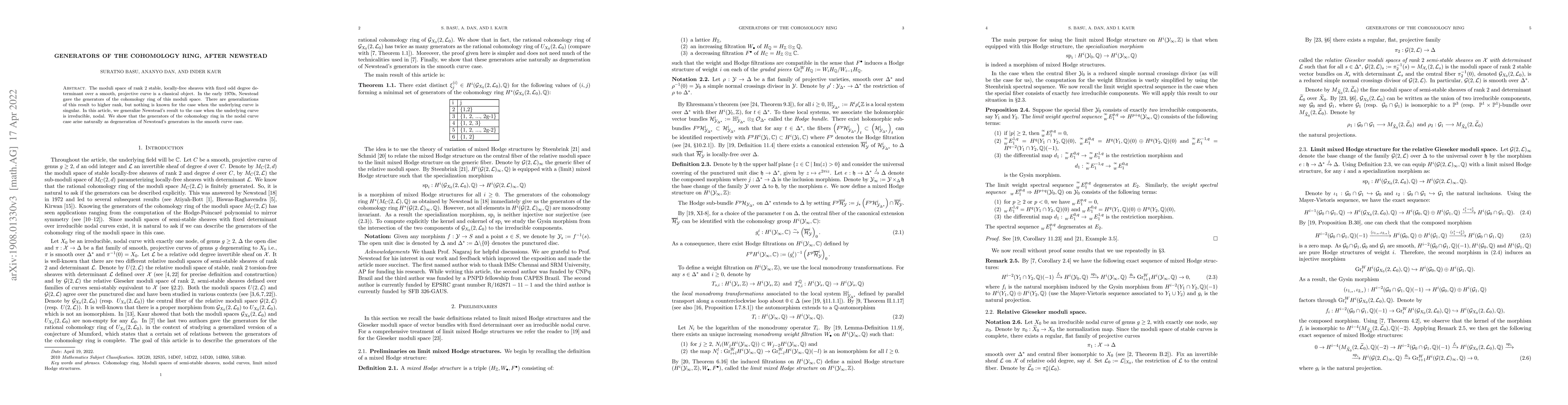 Thumbnail for Generators of the cohomology ring, after Newstead