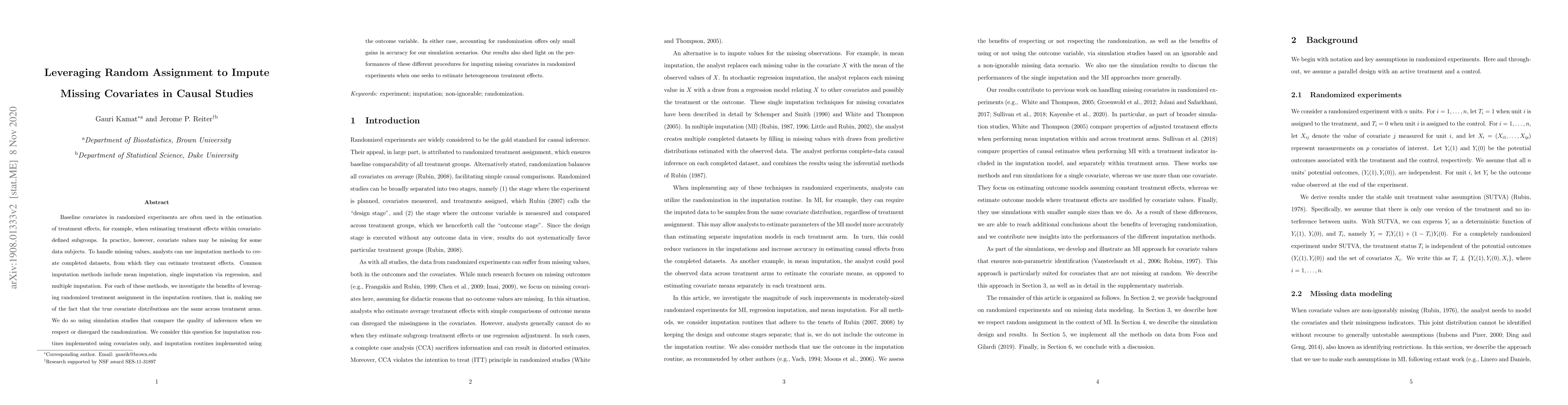 Thumbnail for Leveraging Random Assignment to Impute Missing Covariates in Causal
  Studies