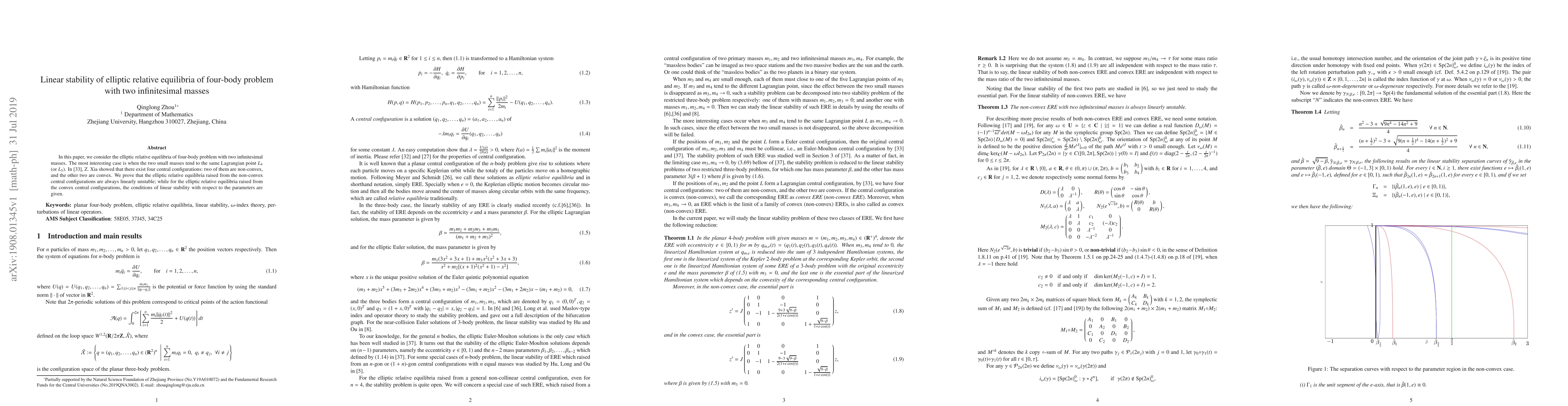Thumbnail for Linear stability of elliptic relative equilibria of four-body problem
  with two infinitesimal masses