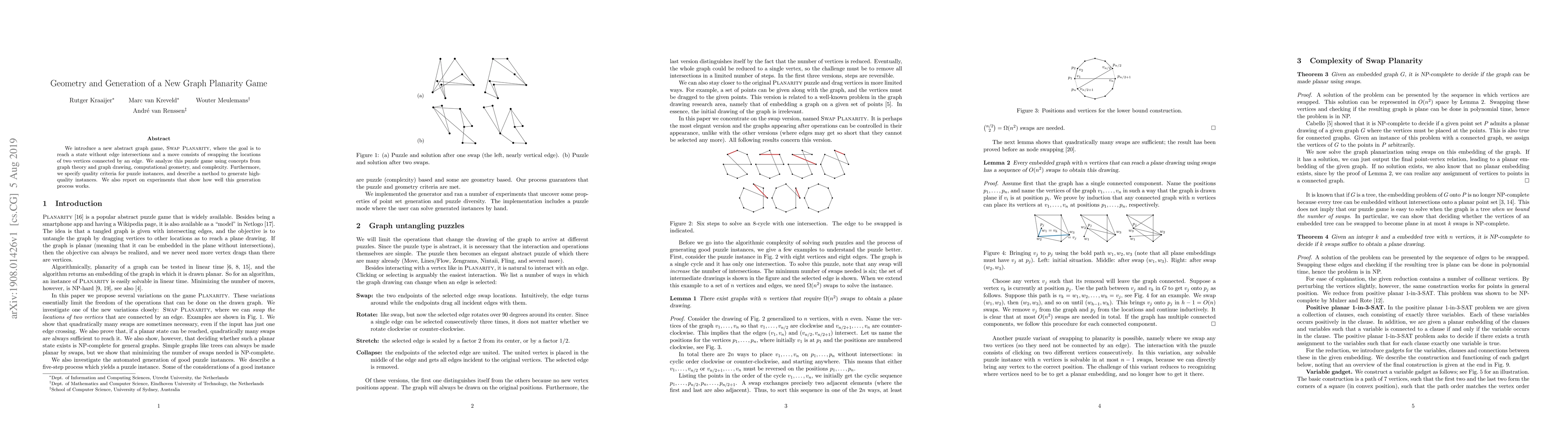 Thumbnail for Geometry and Generation of a New Graph Planarity Game