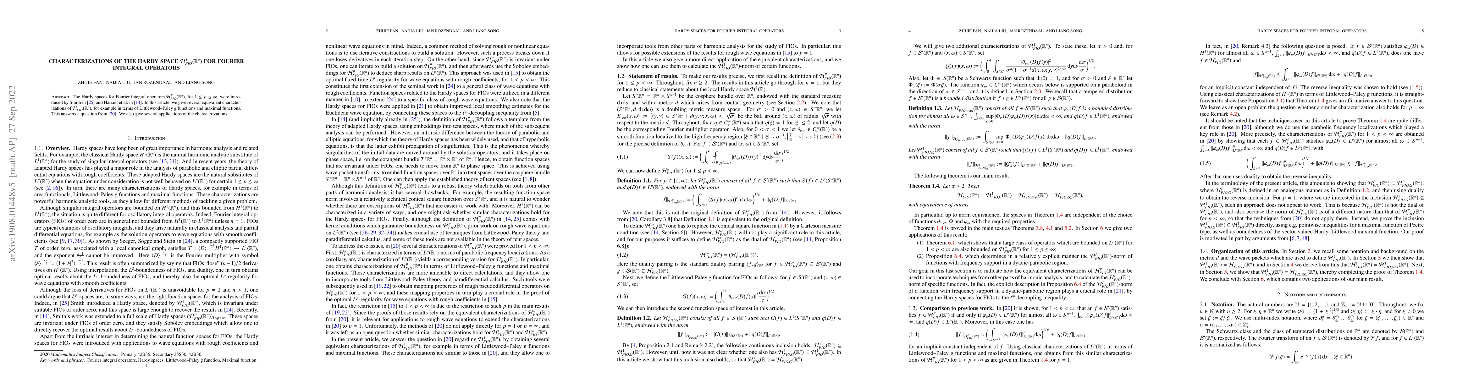 Thumbnail for Characterizations of the Hardy space
  $\mathcal{H}_{FIO}^{1}(\mathbb{R}^{n})$ for Fourier integral operators