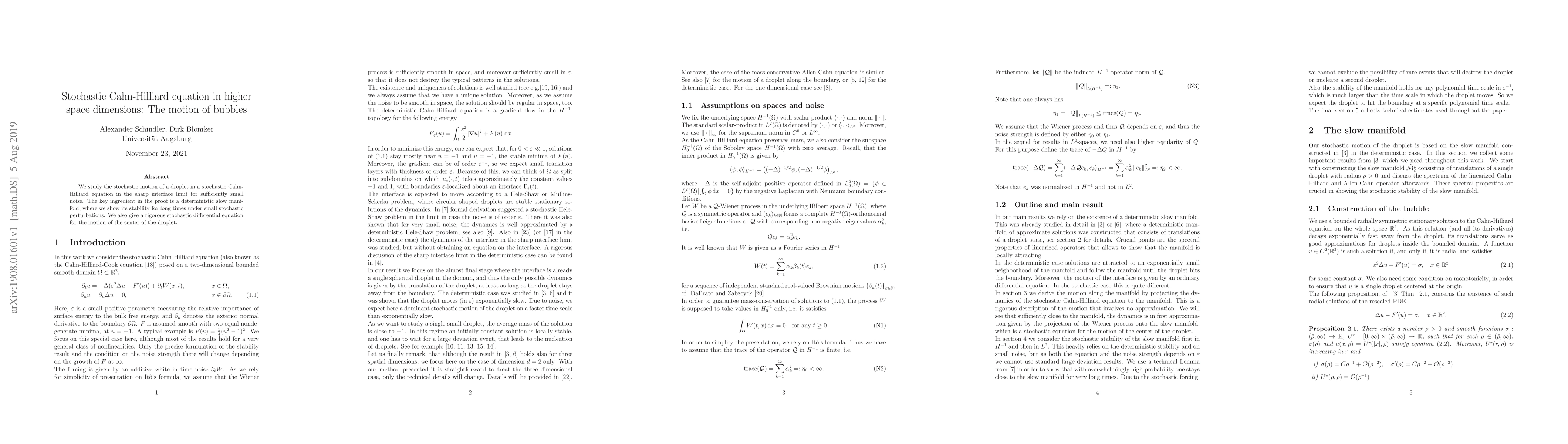 Thumbnail for Stochastic Cahn-Hilliard equation in higher space dimensions: The motion
  of bubbles