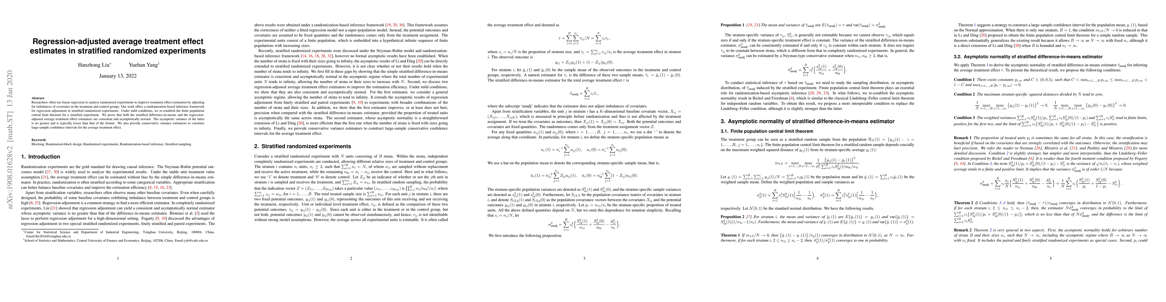 Thumbnail for Regression-adjusted average treatment effect estimates in stratified
  randomized experiments