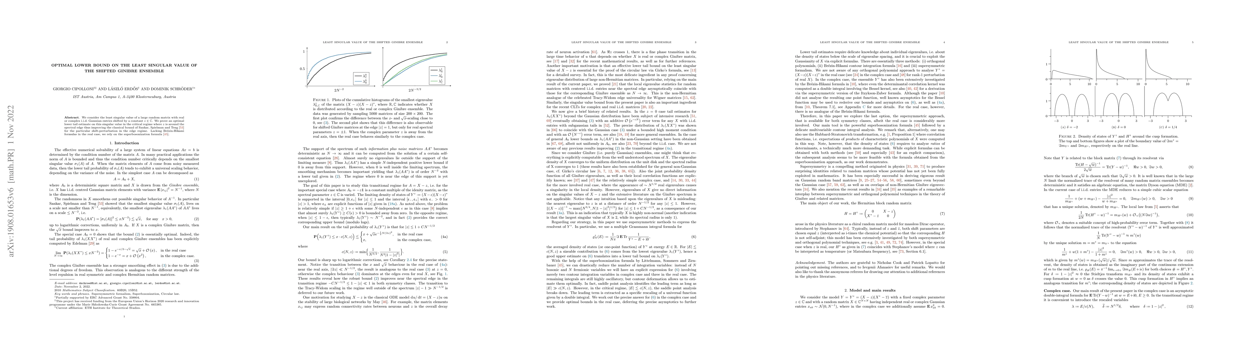 Thumbnail for Optimal Lower Bound on the Least Singular Value of the Shifted Ginibre
  Ensemble