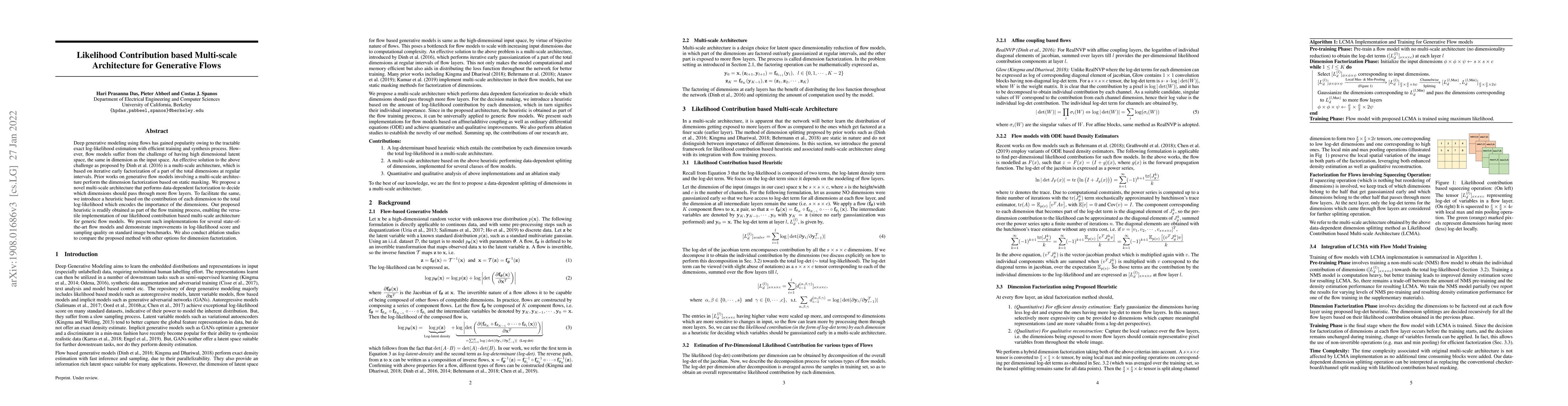 Thumbnail for Likelihood Contribution based Multi-scale Architecture for Generative
  Flows