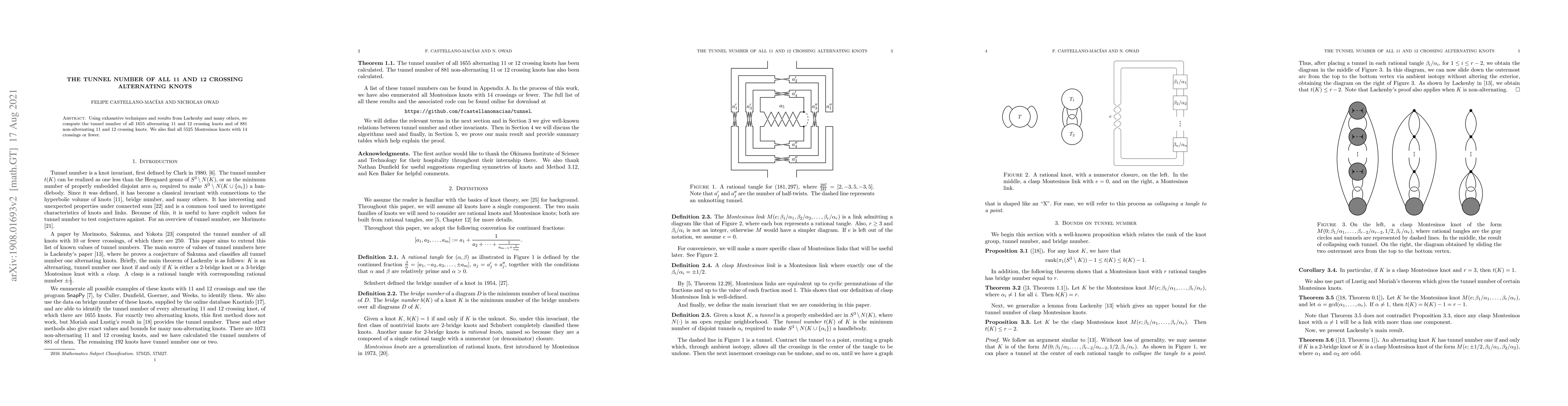 Thumbnail for The tunnel number of all 11 and 12 crossing alternating knots