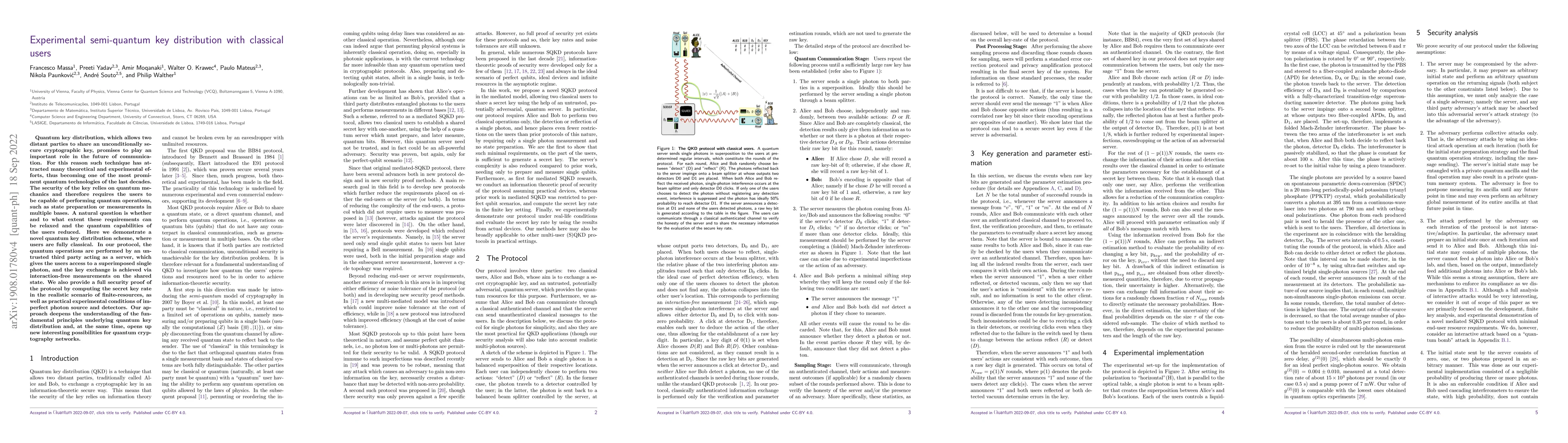 Thumbnail for Experimental Semi-quantum Key Distribution With Classical Users