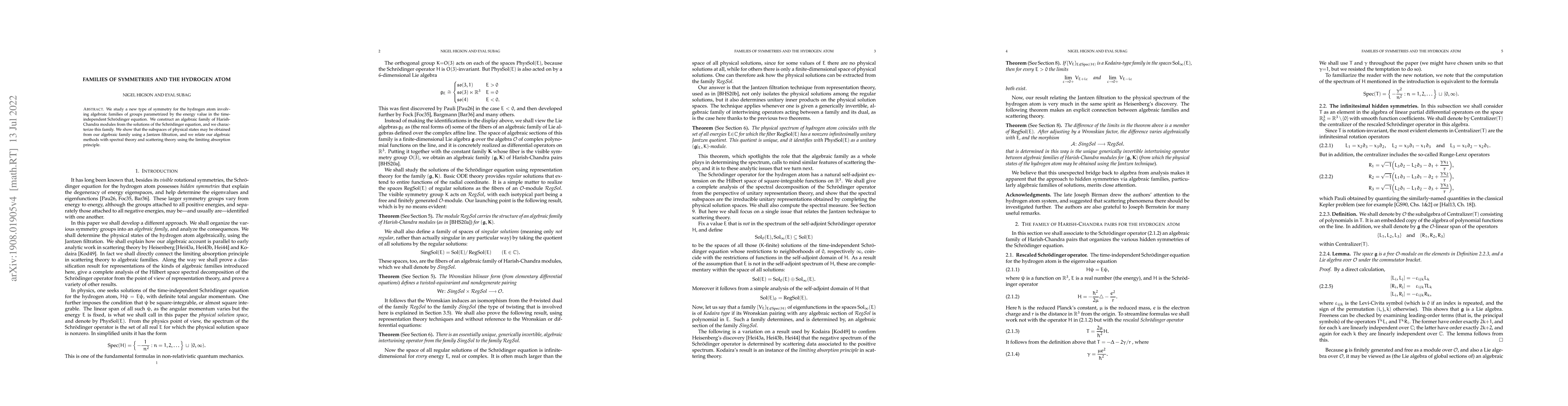 Thumbnail for Families of Symmetries and the Hydrogen Atom